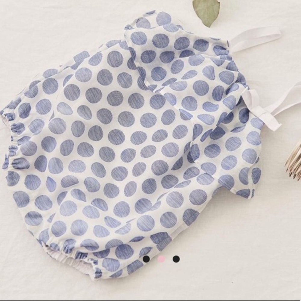 Absorba Paris Blue & White Polka Dot Bubble Romper